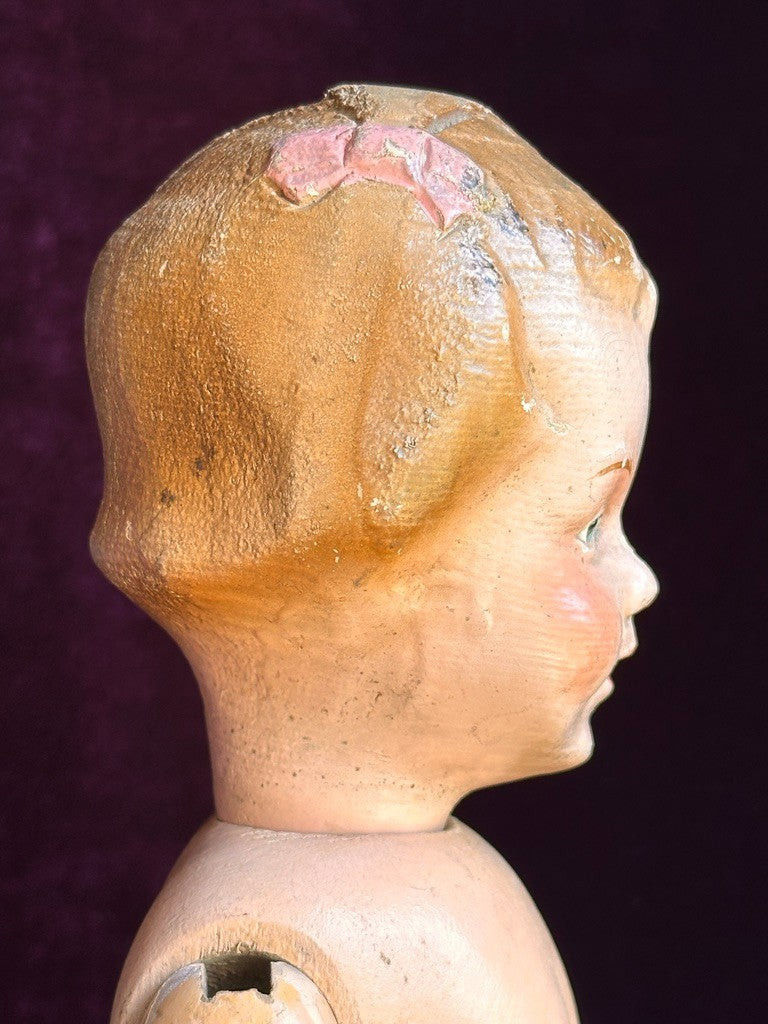 Antique American 15” Schoenhut 101 Series Wooden Jointed Girl Doll Molded Hair