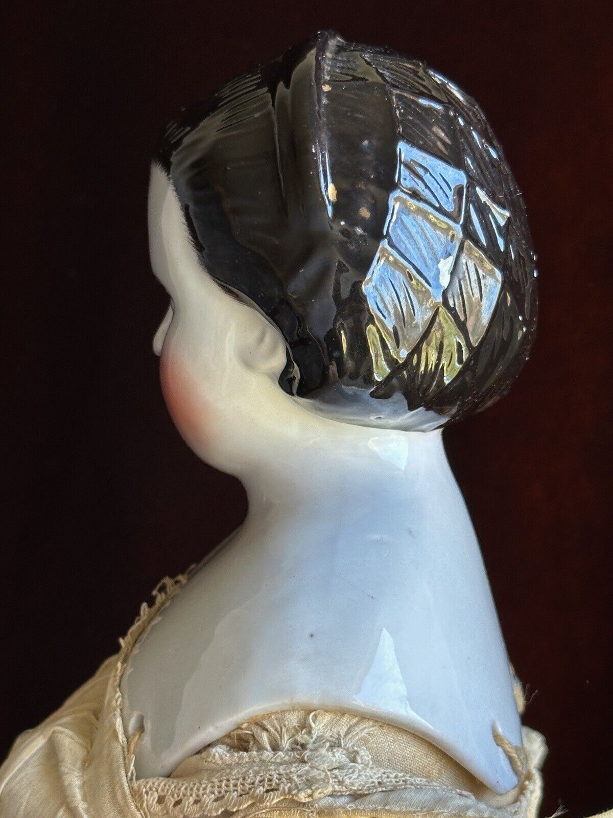 Antique German 21” Alice Hairdo with Snood Brunette China Shoulder Head Doll