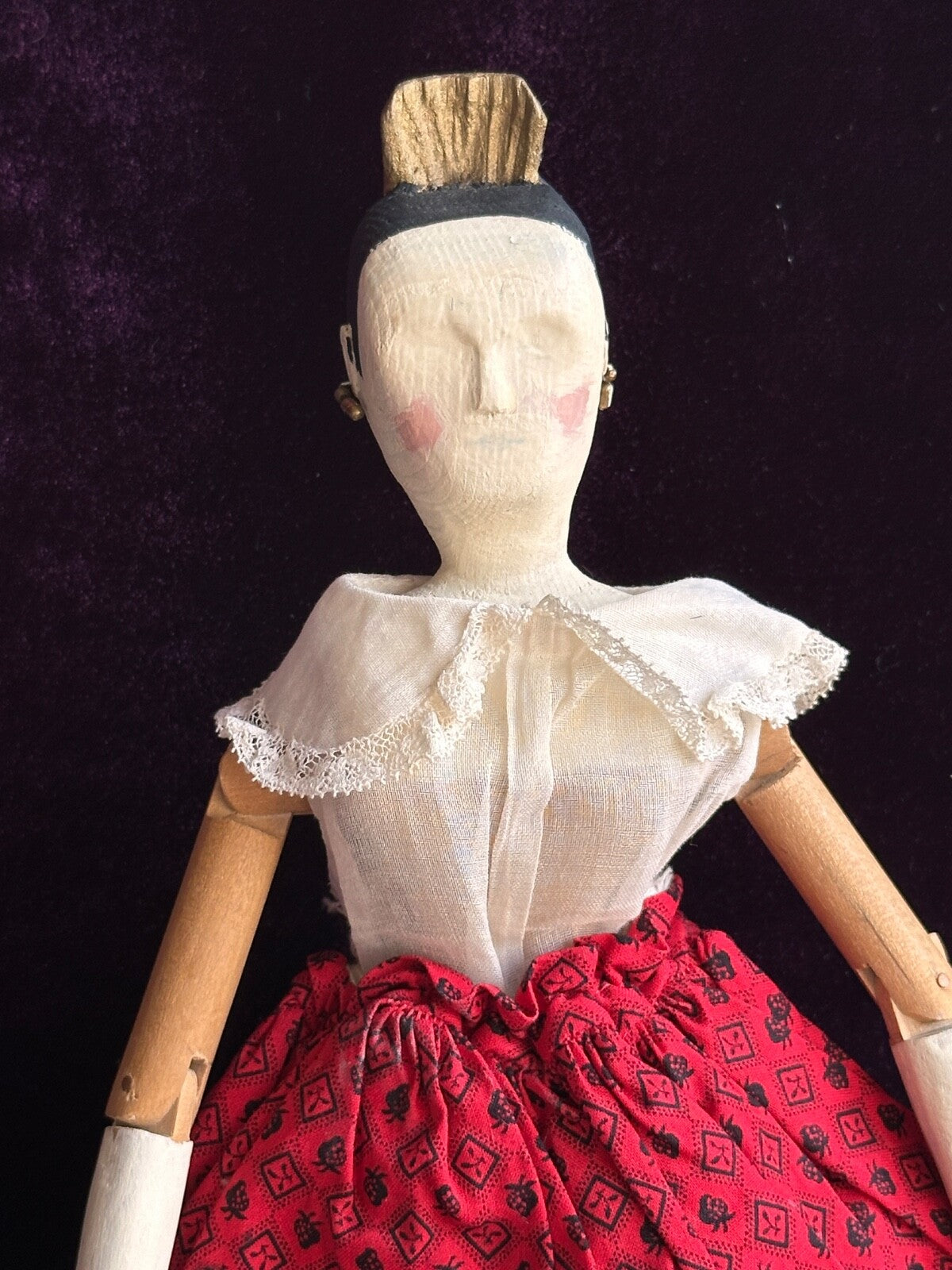 Vintage 13" Reproduction of Antique Grodnertal Wooden Jointed Tuck Comb Doll