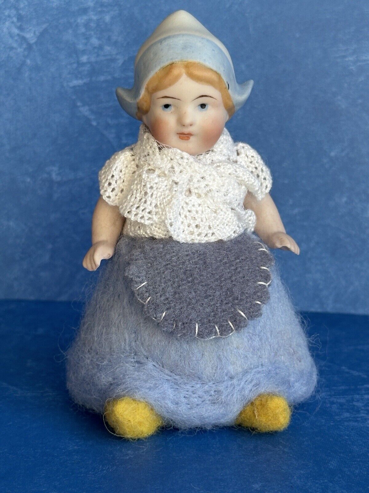 2 OOAK Antique German Parian Bisque Head Dolls Artist Redesign Felted Bodies