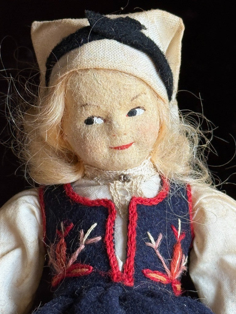 Lot of 2 Vintage Norwegian Ronnaug Petterssen Celluloid and Felt Dolls