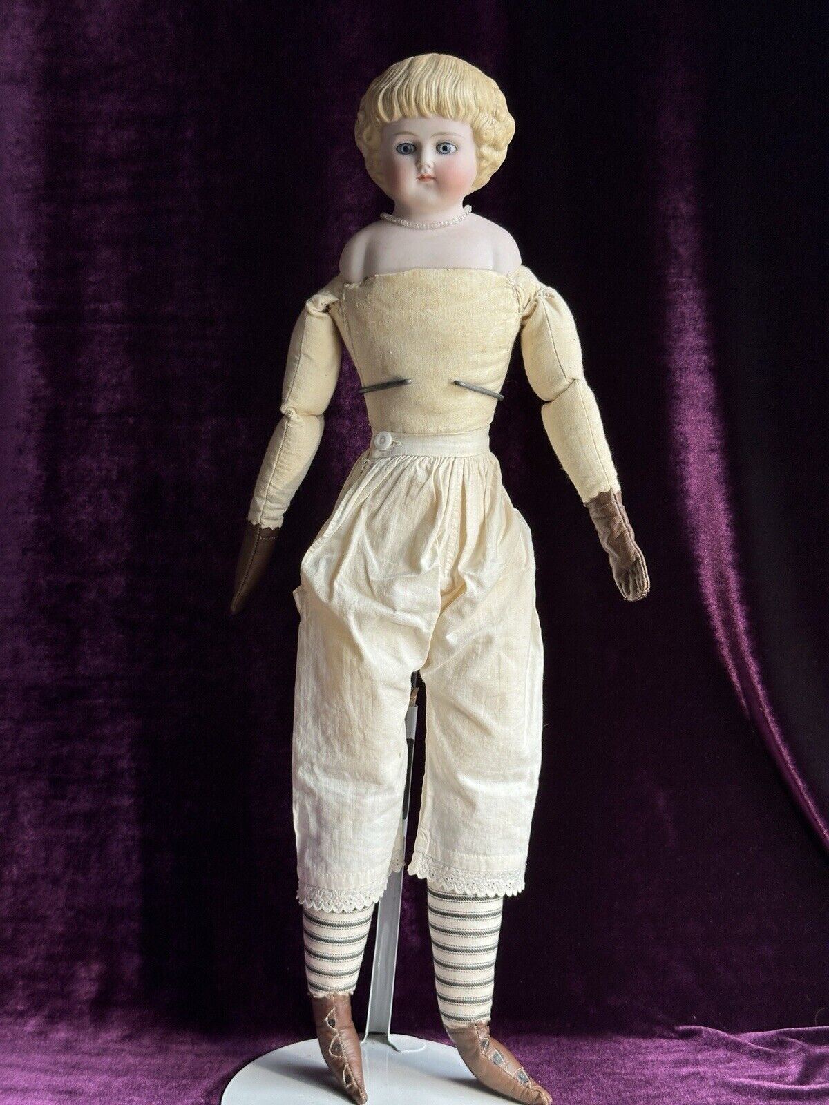 Antique German 24" ABG 1000 Highland Mary Parian China Head Doll with Glass Eyes