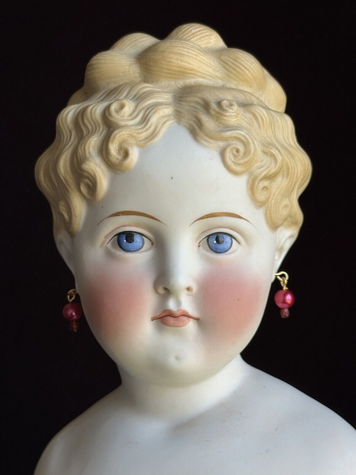 Very Rare Antique German 22” Parian Bisque Turned Head Pierced Ears Lady Doll