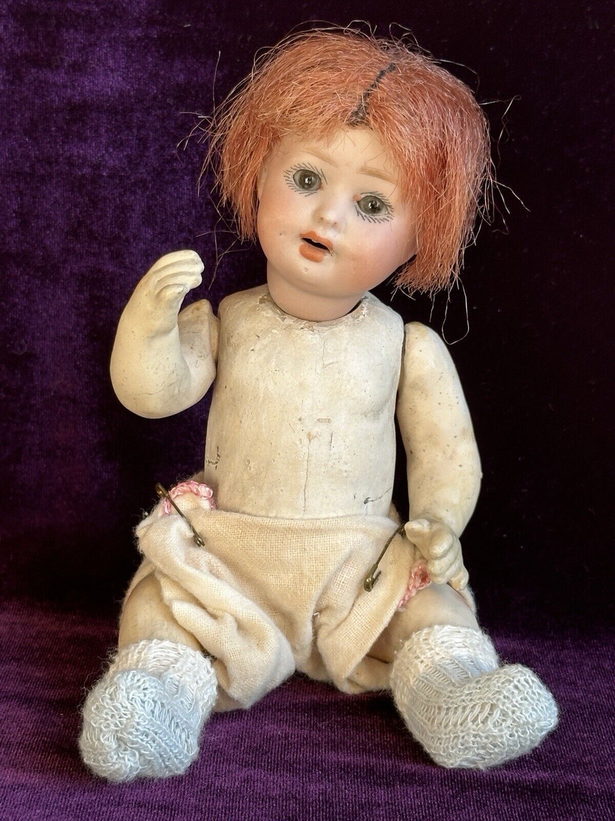 Antique German 8” Hermann Steiner Miniature Bisque Head Baby Doll
