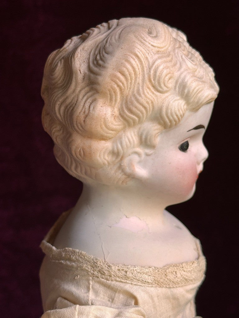 Antique 15” Bisque Parian Doll with Glass Eyes Made in Japan (?)