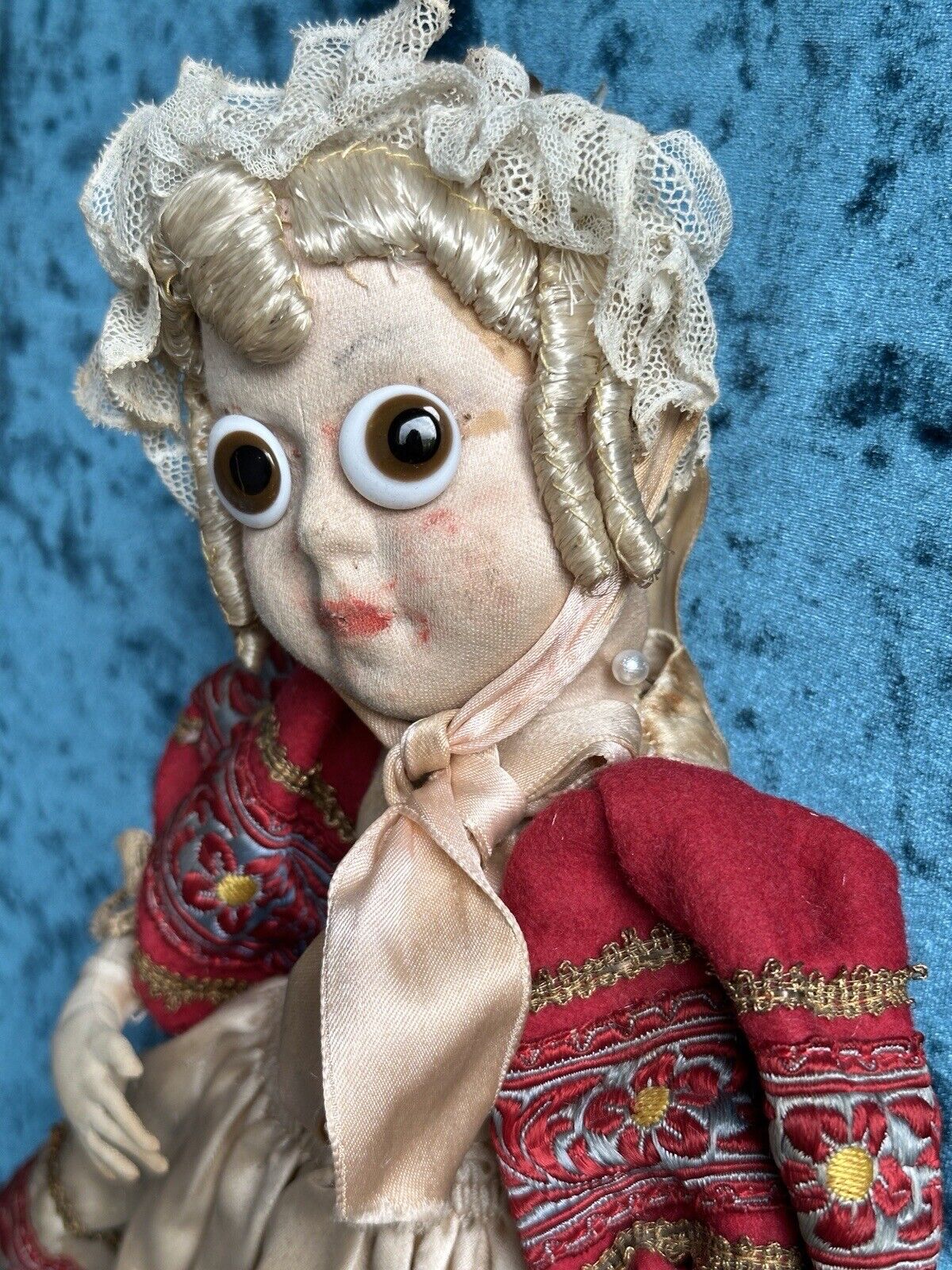 Pair of Rare 13” Antique French Calvaire Cloth Googly Eyes Dolls