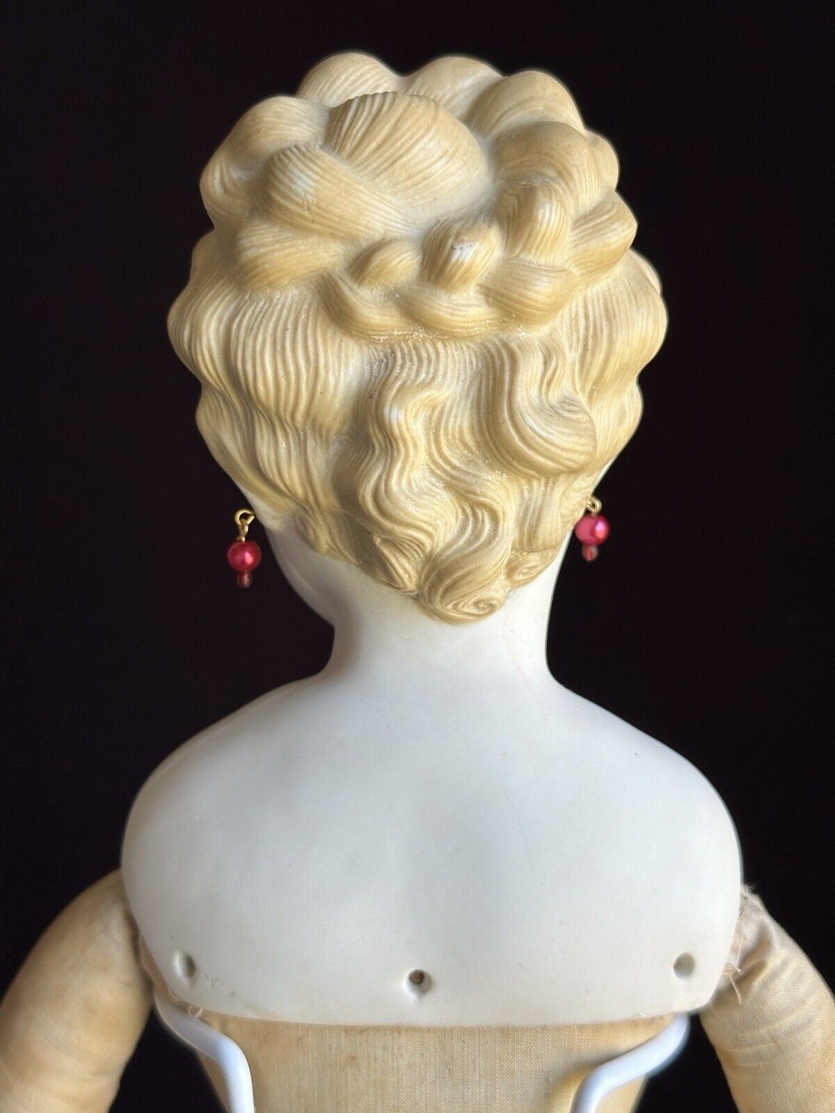 Very Rare Antique German 22” Parian Bisque Turned Head Pierced Ears Lady Doll