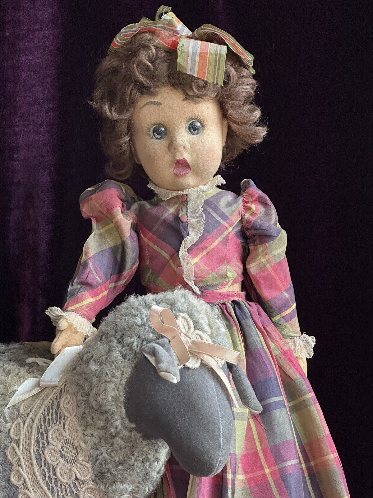 Rare Vintage Italian 20” Original Lenci Googly Eyes Felt Doll Tagged Outfit