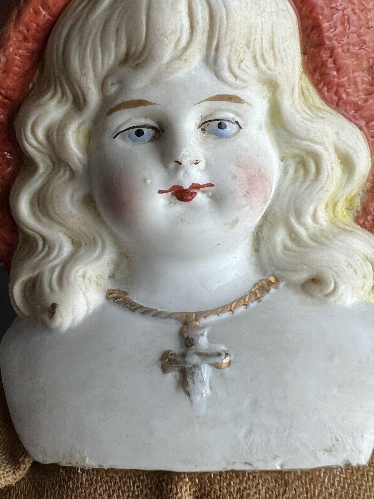 Antique German Hertwig 11.5” Molded Hat Bisque Shoulder Head Doll