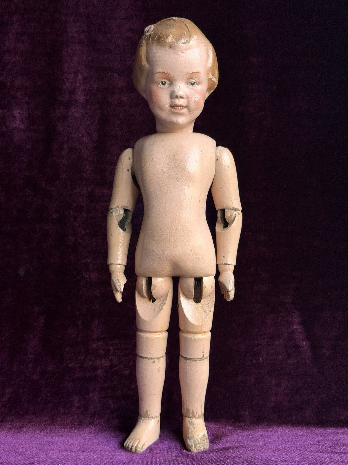 Antique American 15” Schoenhut 101 Series Wooden Jointed Girl Doll Molded Hair