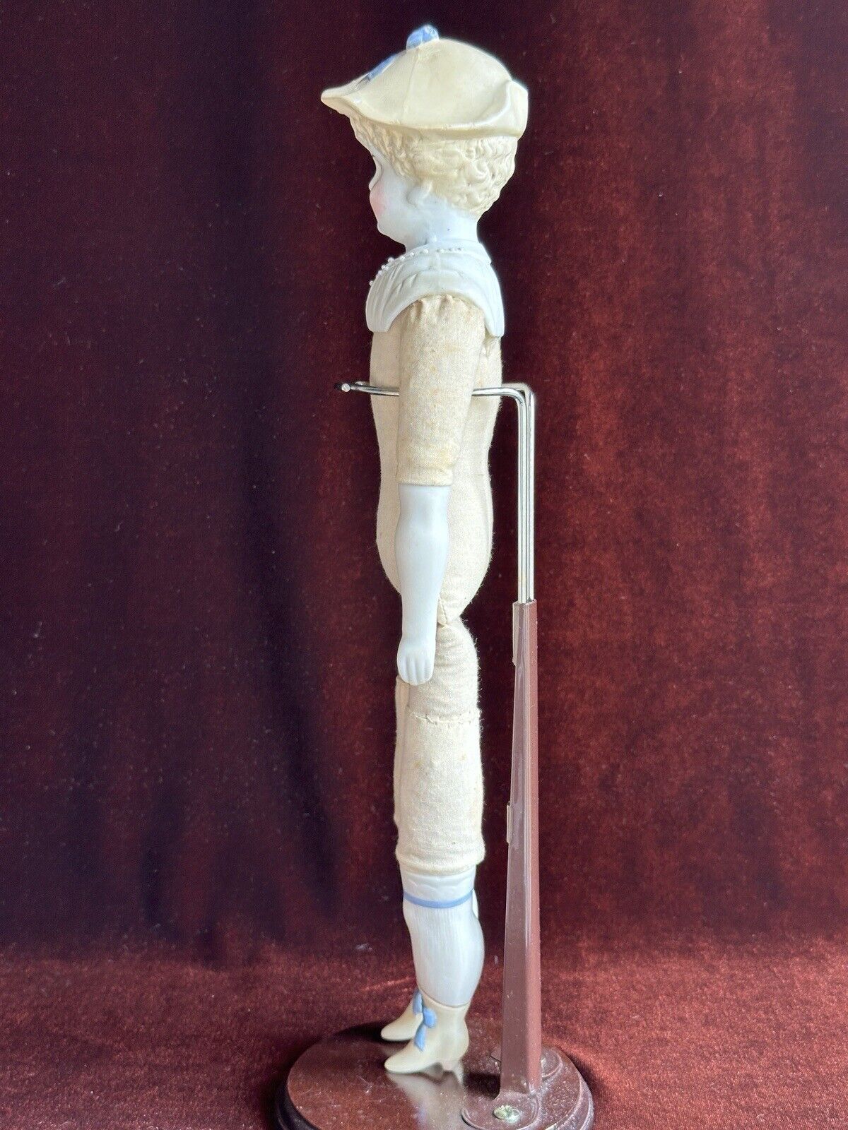 Antique German Hertwig 14” Molded Hat Parian Bisque Shoulder Head Doll