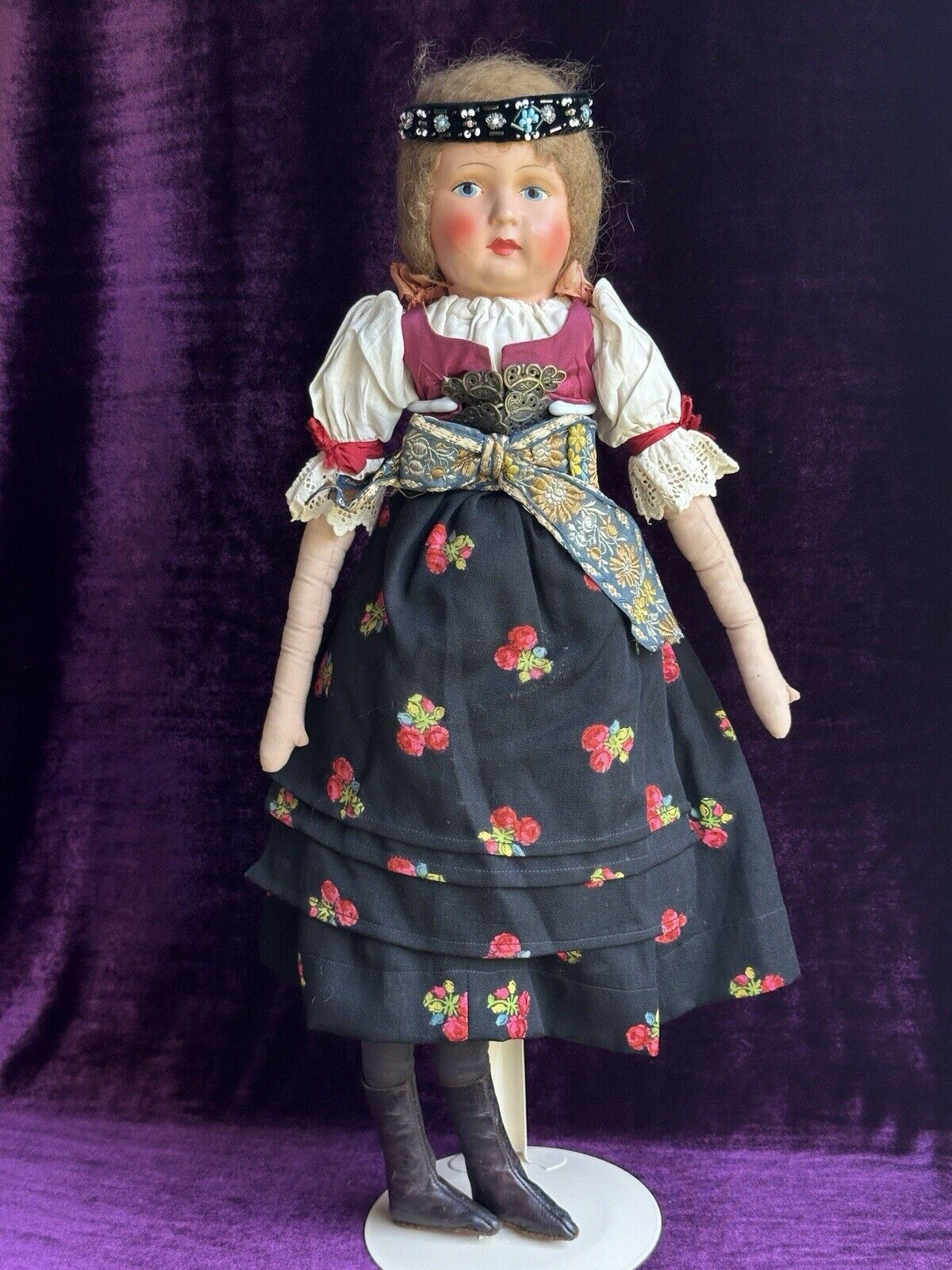 Antique Composition 23” Cloth Eastern European Boudoir Style Doll