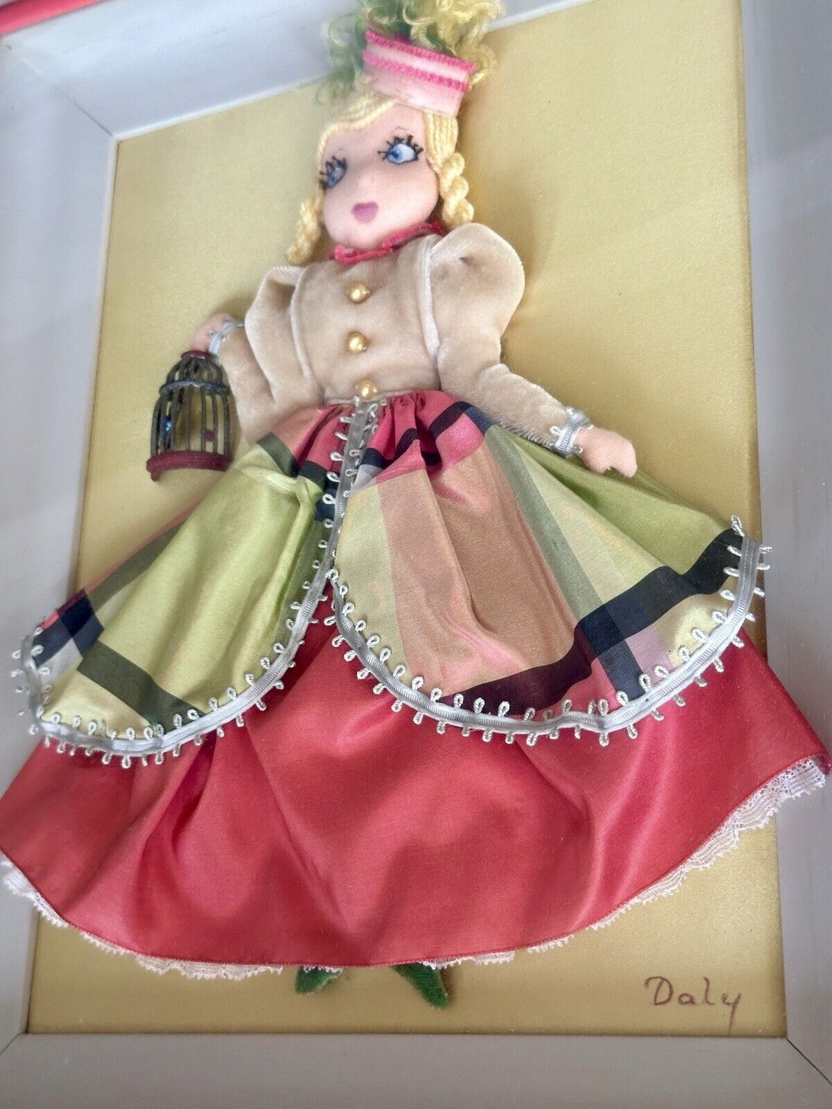 2 Vintage Framed Diorama Cloth Dolls Displays by American Artist Alice Daly