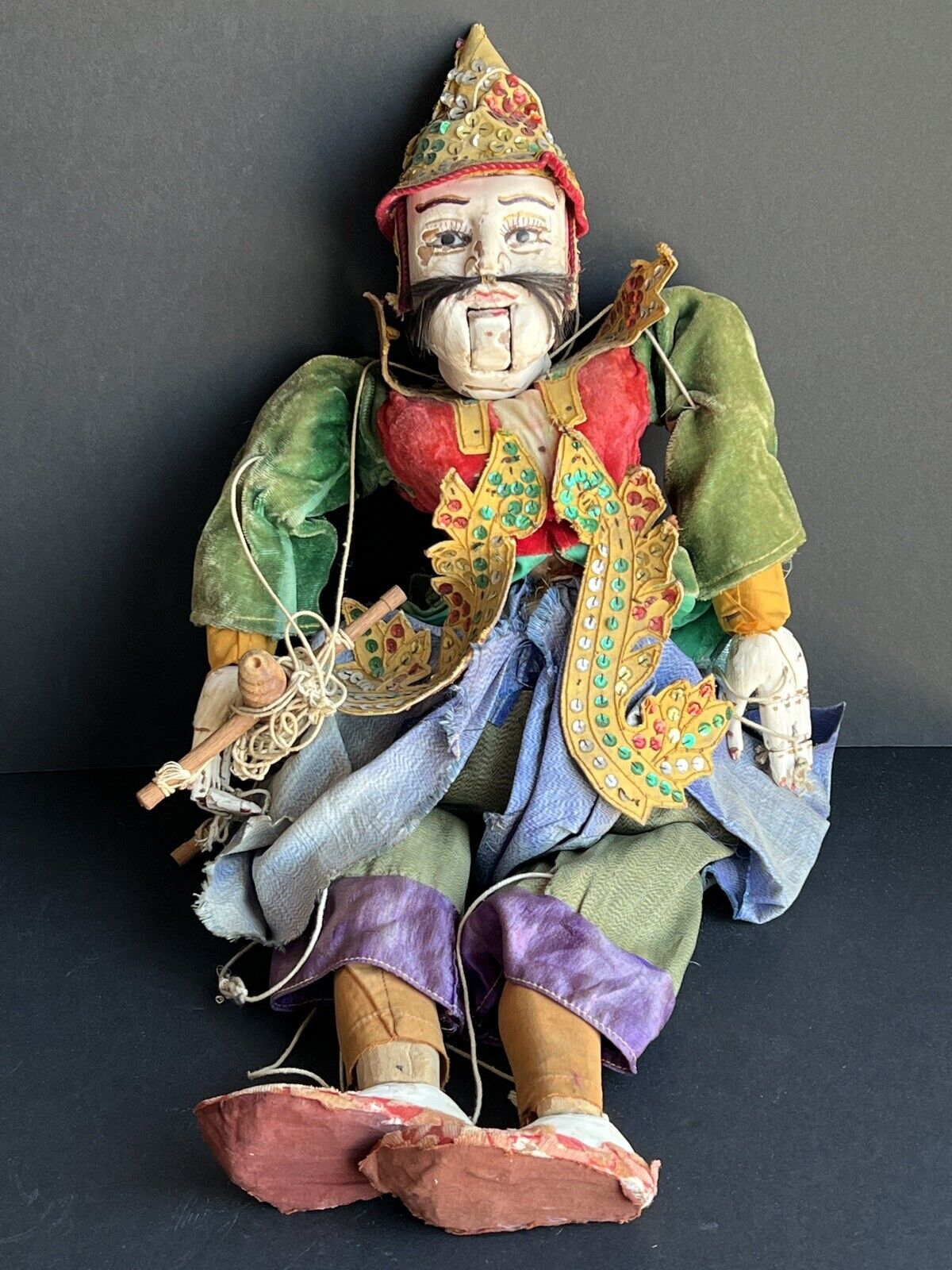 Antique Asian Burmese Folk Art Wooden Puppet Marionette Doll