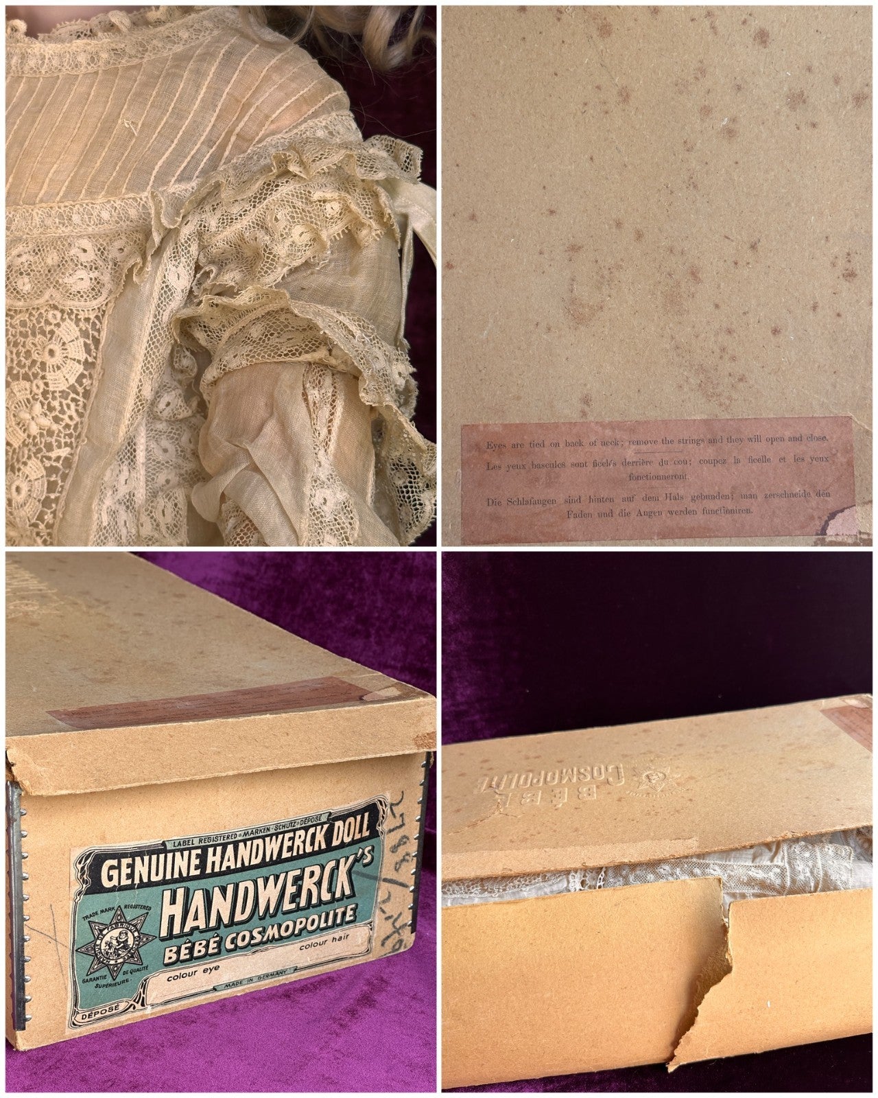 Antique German Halbig Handwerck Bebe Cosmopolite Bisque Head Doll Crier Orig Box
