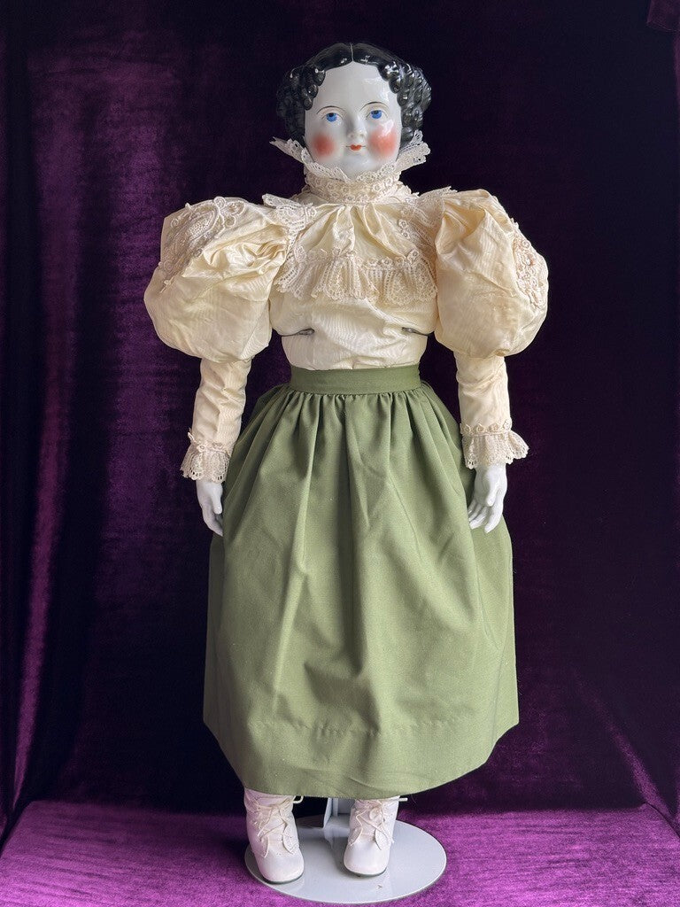 Large Antique German 31” Flat Top Highbrow China Shoulder Head Doll