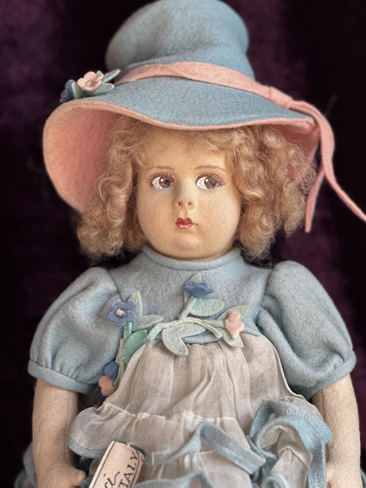 Vintage Italian All Original 12” Lenci 111/2000 Series Felt Cloth Doll Tagged
