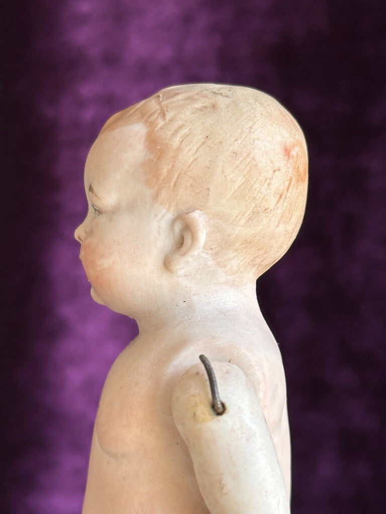 Antique German 5.25” All Bisque Miniature Baby Doll