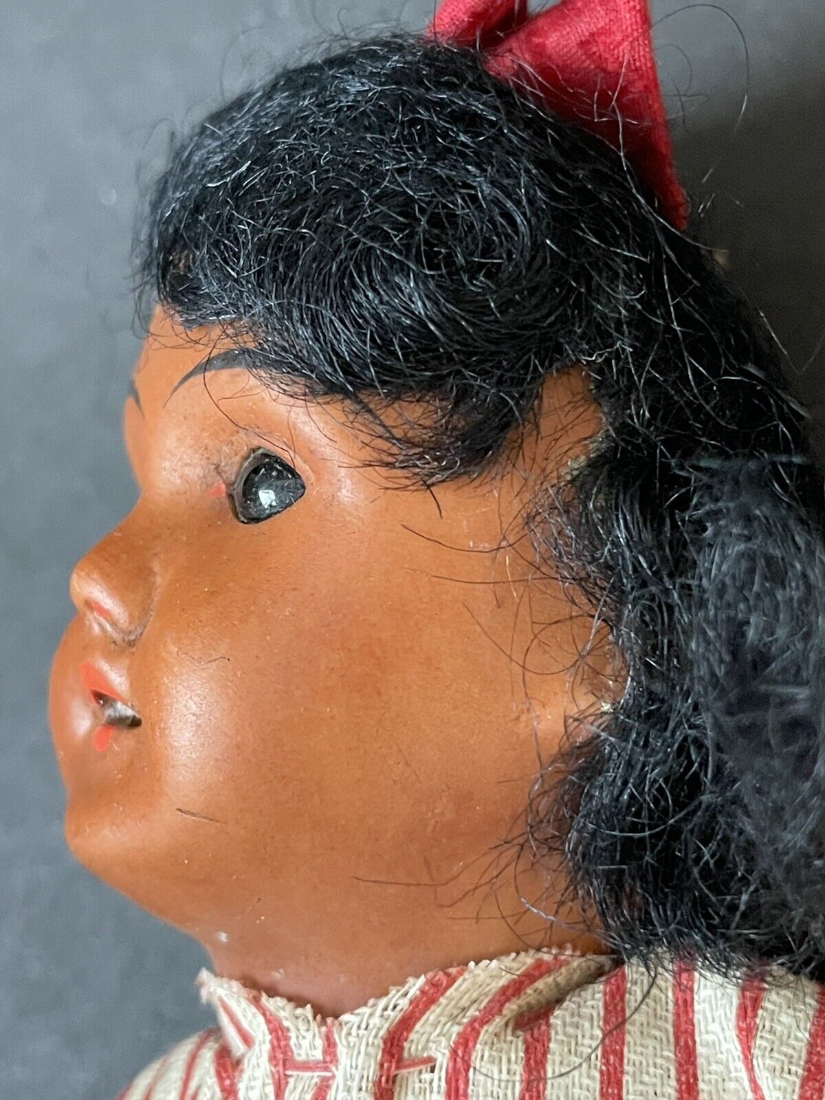 Antique French/German (?) 10” Dark Complexion Bisque Head Doll