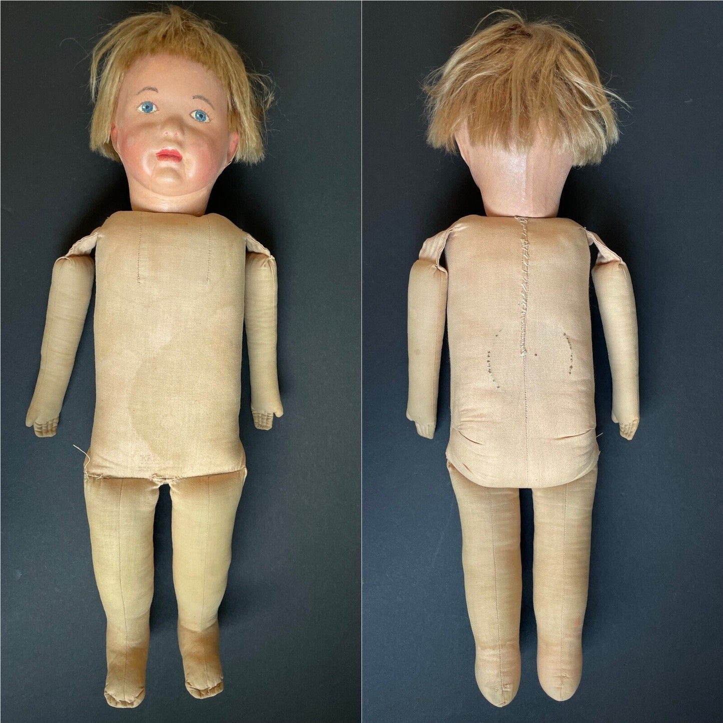 Antique American 19” Kamkins Cloth Oil Painted Doll