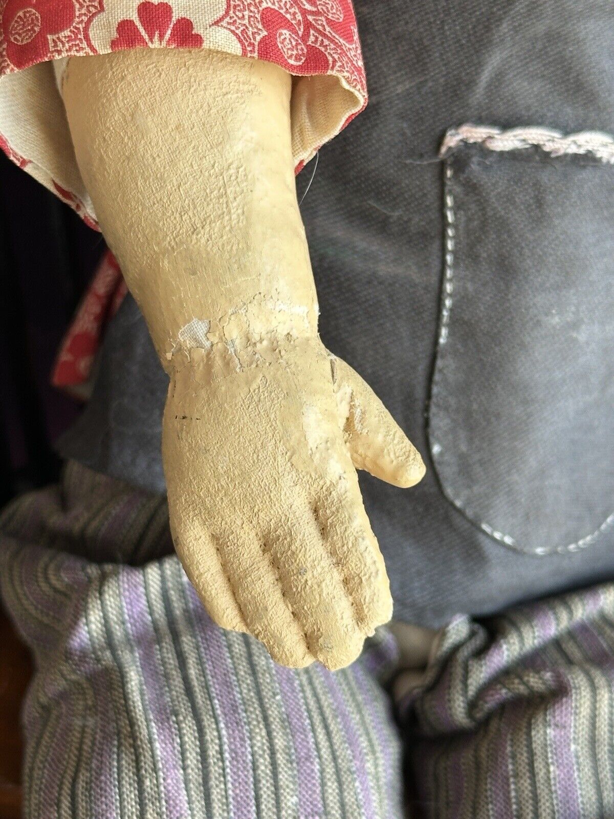 Antique Chinese Oil Painted Martha Chase Style FIve Finger Ching Mission Doll