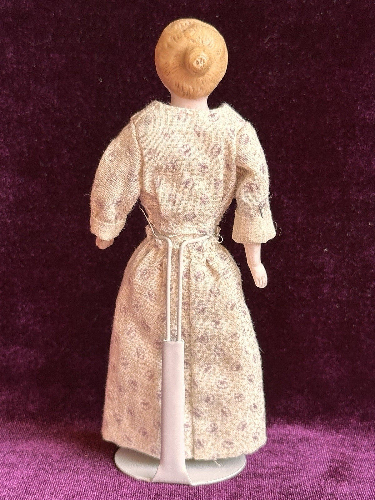 Antique German 5.75” Bisque Cloth Miniature Dollhouse Parian Doll with Bun