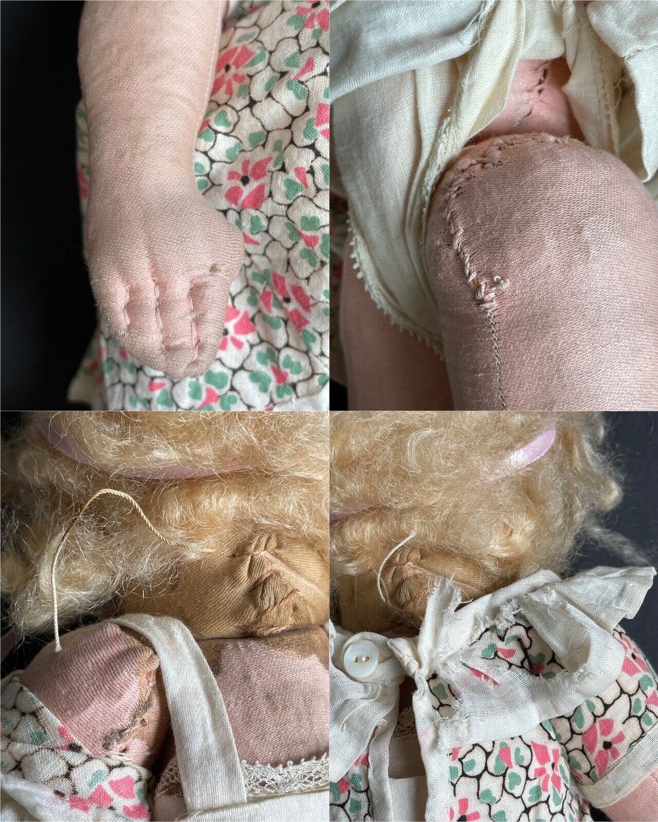 2 Vintage Cloth Dolls: Antique French Gre-Poir (?) and Handmade Felt Doll