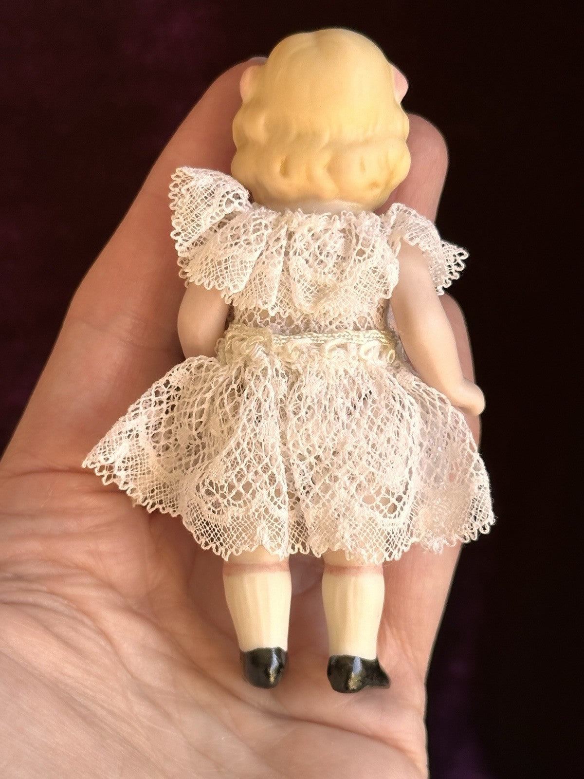 All Porcelain 3.75” Repro of Antique German Girl Doll in Presentation Box