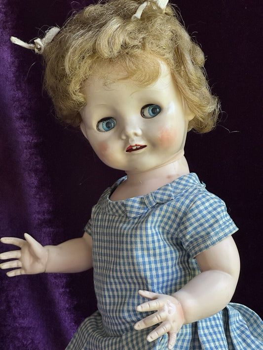 Vintage Plastic 16” Pedigree Made in England Flirty Eyes Toddler Doll