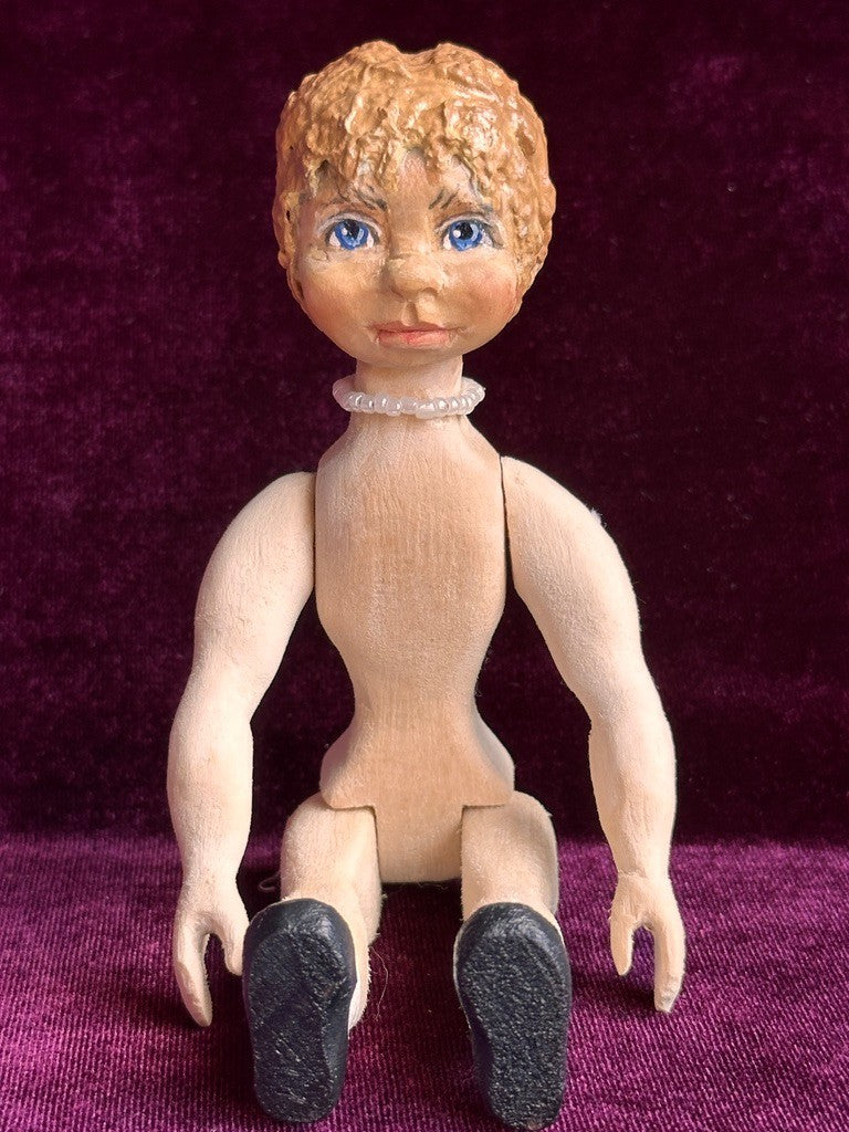 Collectible Handcarved 6.75" Wooden Hitty Girl Doll By Artist Connie Hardt