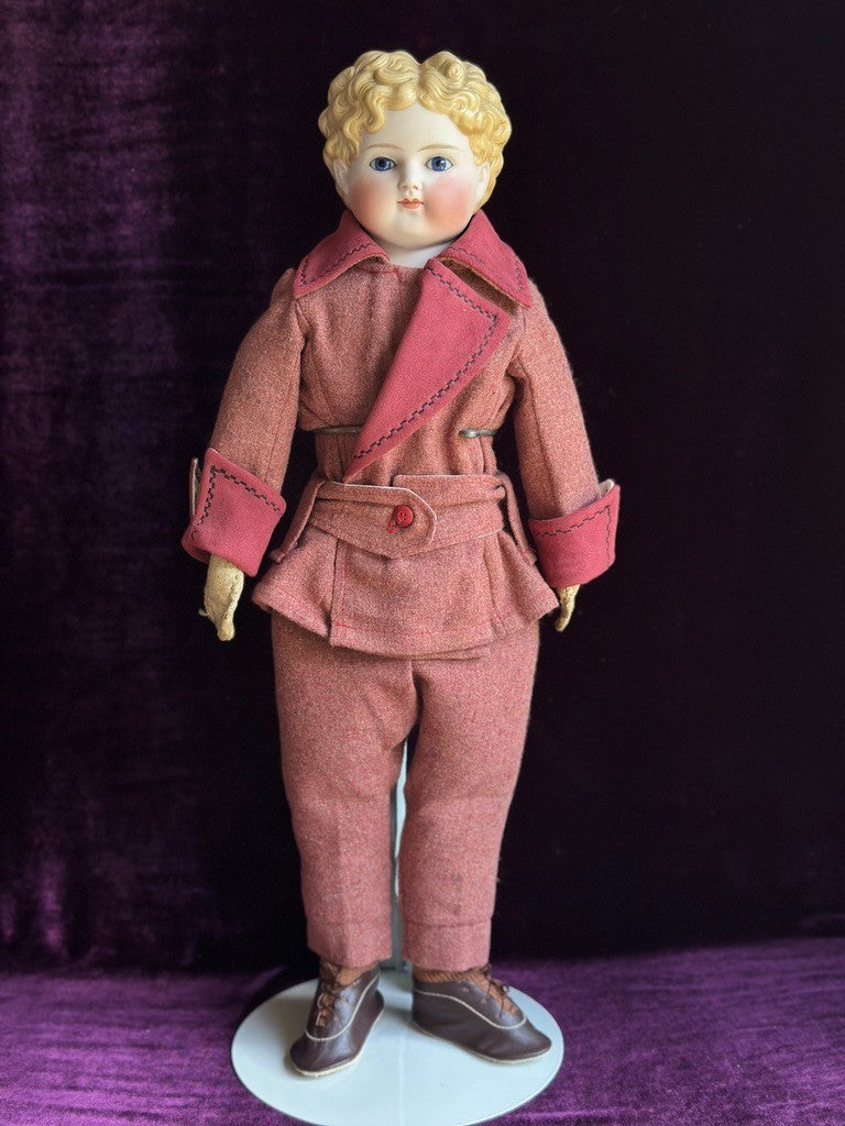 Large 23” Antique German Glass Eyes Parian China Bisque Head Boy Doll