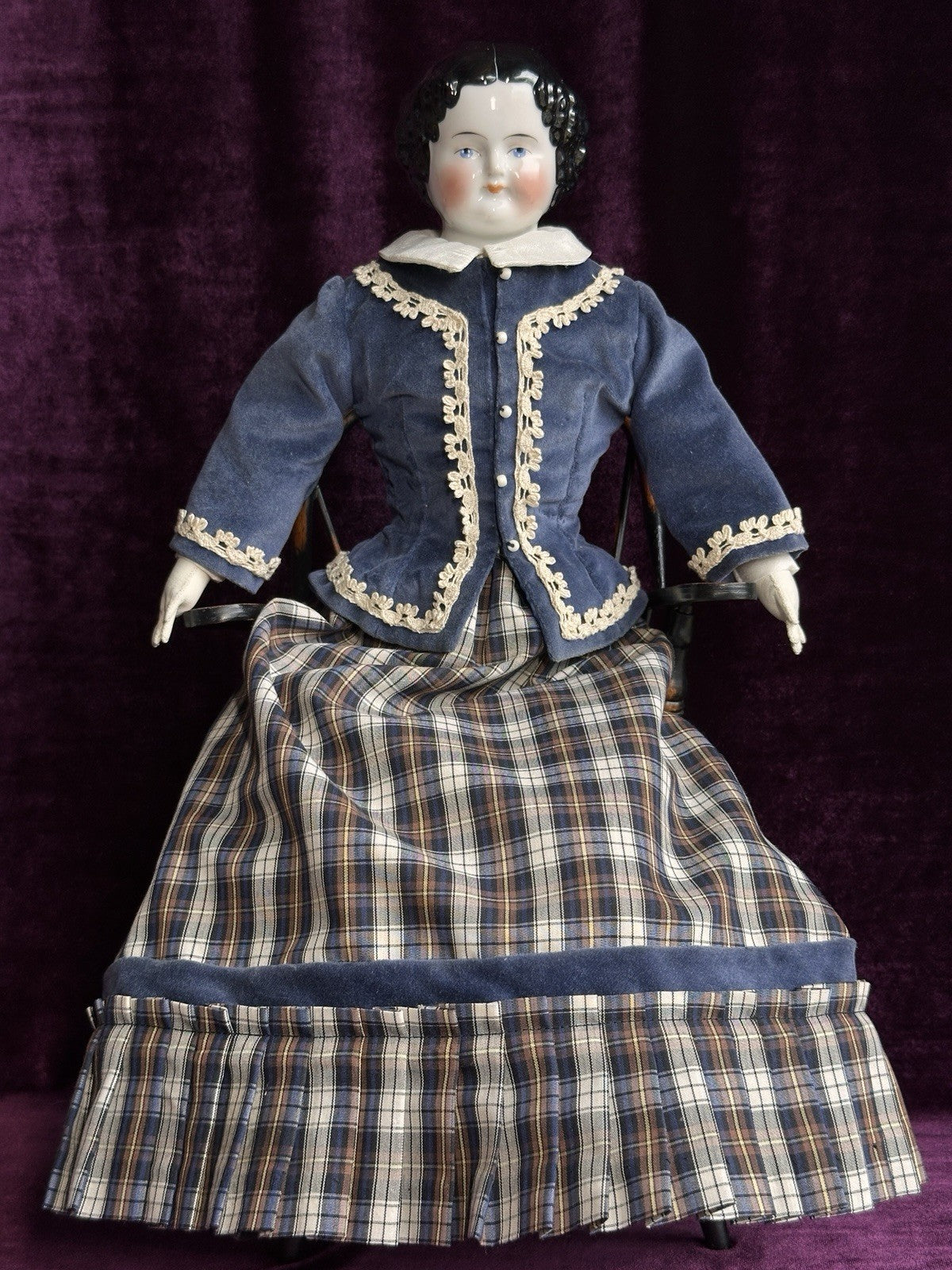 Antique German 19” Flat Top Highbrow Three Holes China Shoulder Head Doll