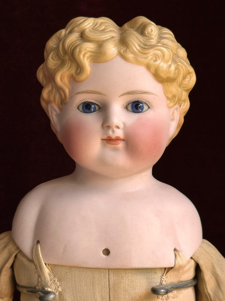 Large 23” Antique German Glass Eyes Parian China Bisque Head Boy Doll