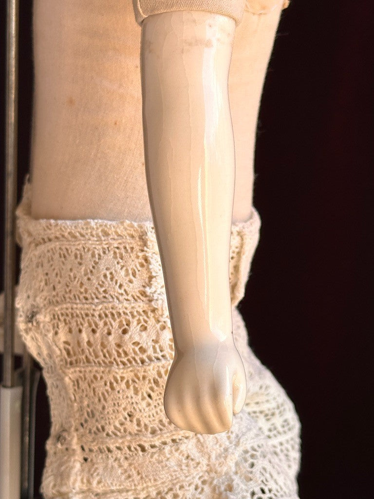 Large Antique German 26” Flat Top Highbrow China Shoulder Head Blonde Doll