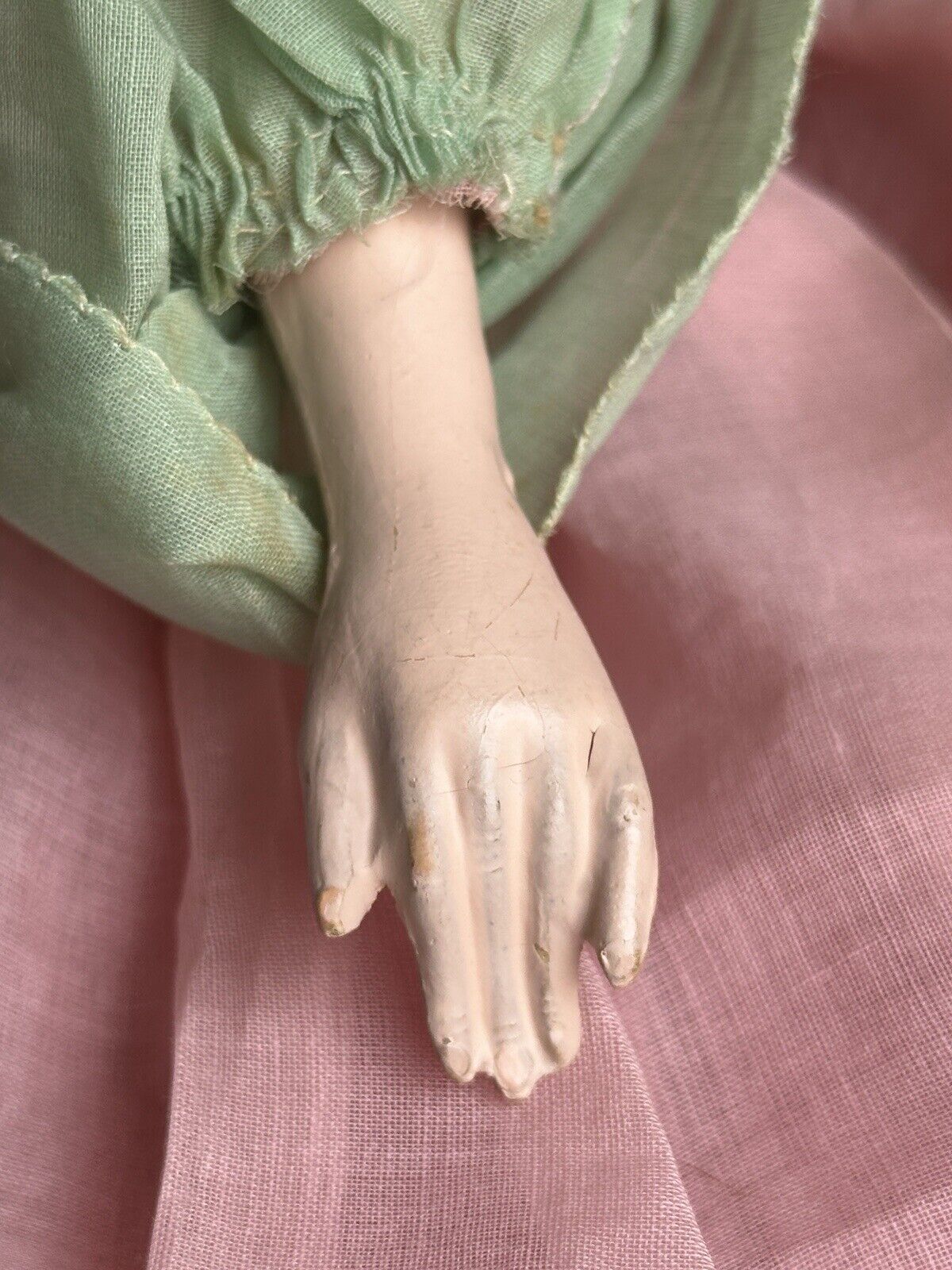 Antique Art Deco 29” French Boudoir Flapper Cloth Face Mask Doll