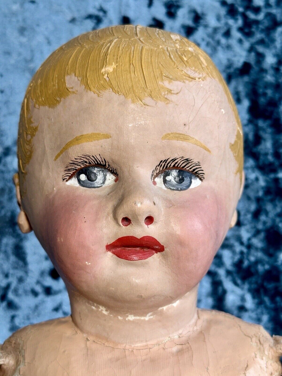 Large Antique American 25” Martha Chase Stockinette Oil Painted Baby Doll