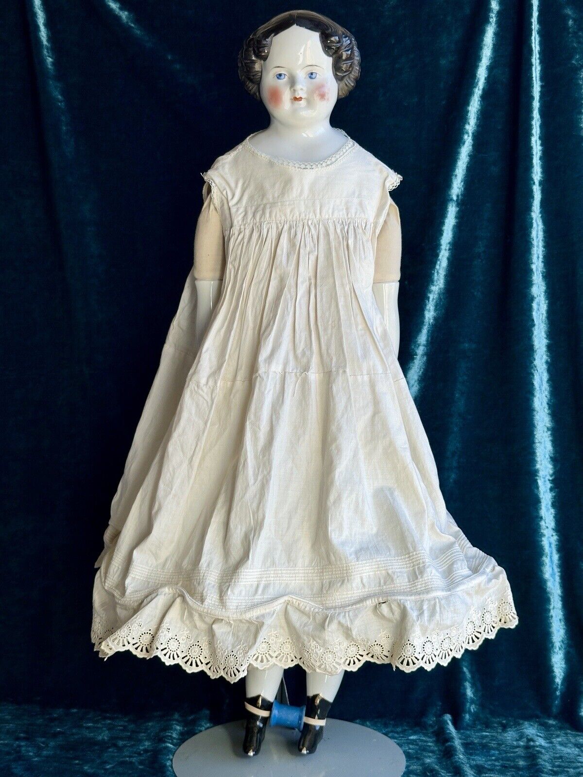 Large 31” Antique German Flat Top Highbrow China Shoulder Head Fashion Doll