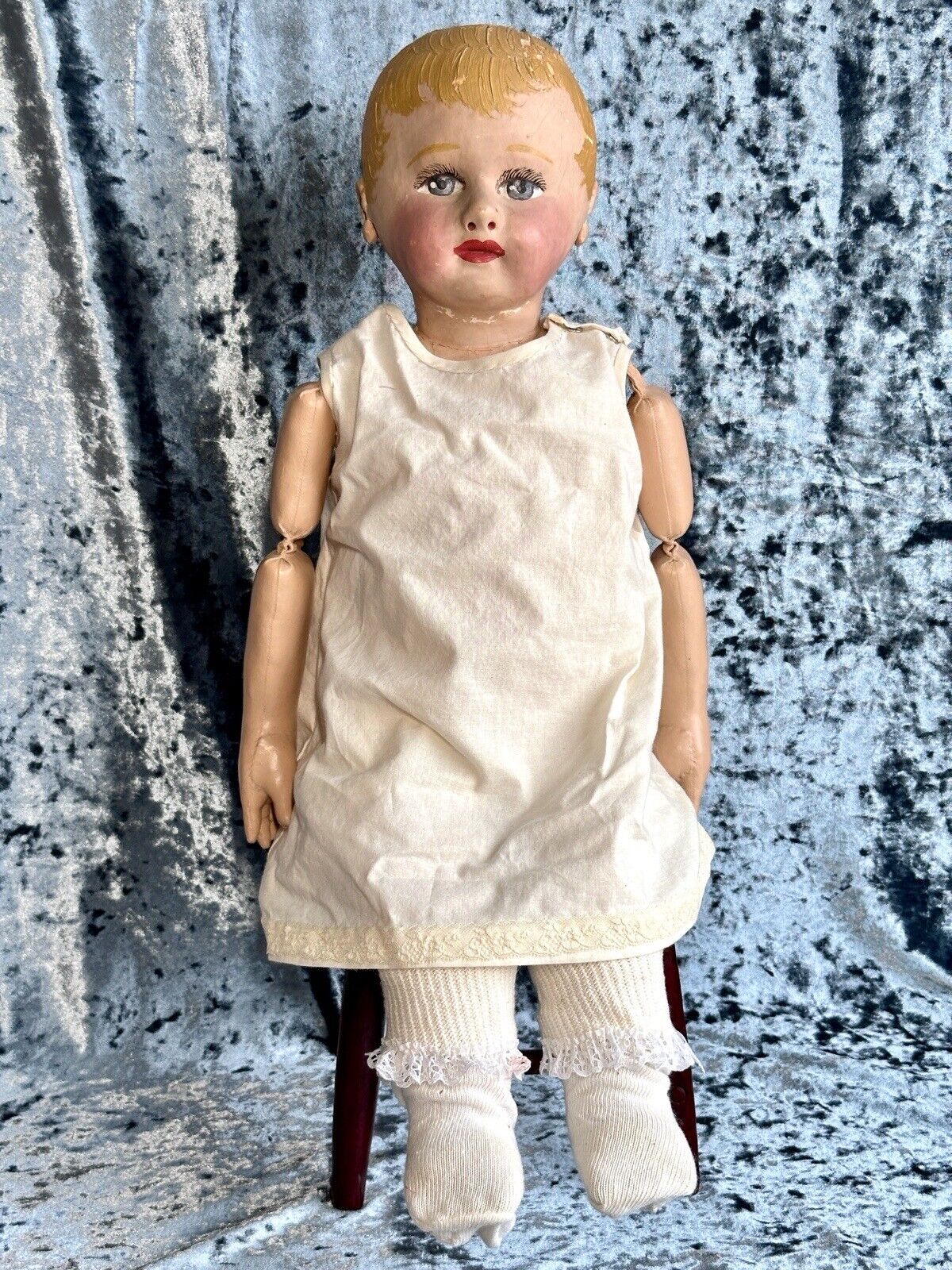 Large Antique American 25” Martha Chase Stockinette Oil Painted Baby Doll