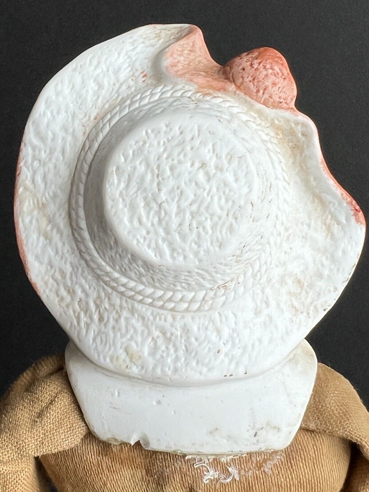 Antique German Hertwig 11.5” Molded Hat Bisque Shoulder Head Doll