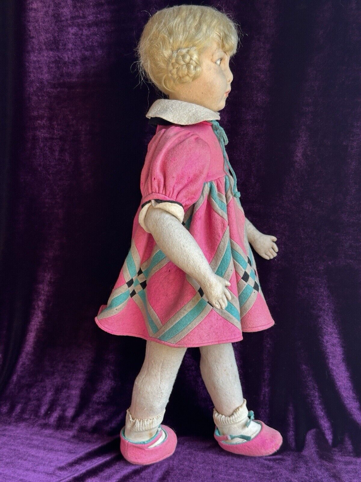 Large Vintage Early Italian 23” Lenci 109 Series Felt Cloth Girl Doll