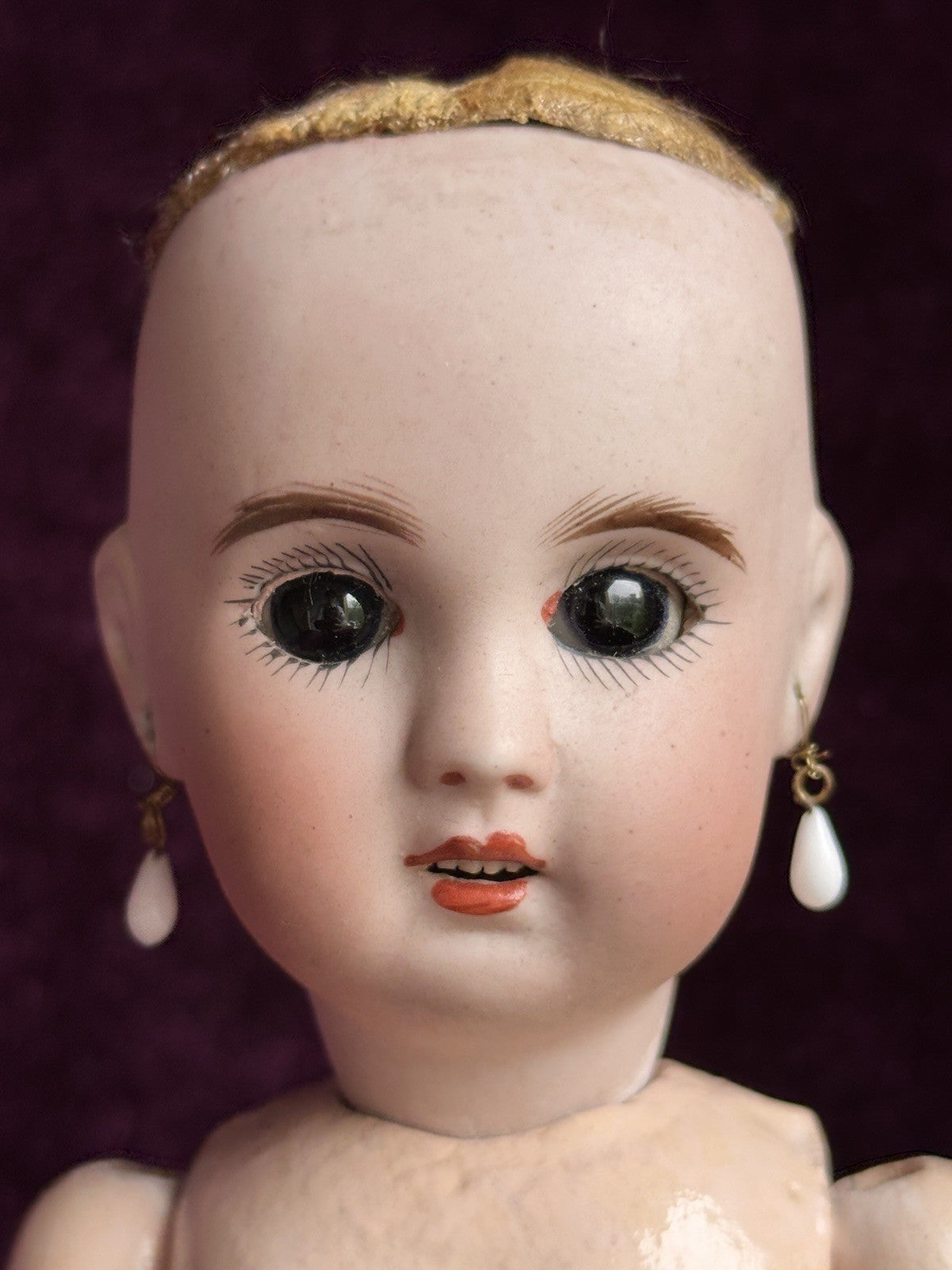 Antique French 10” Bleuette SFBJ France Bisque Head Doll with Extras
