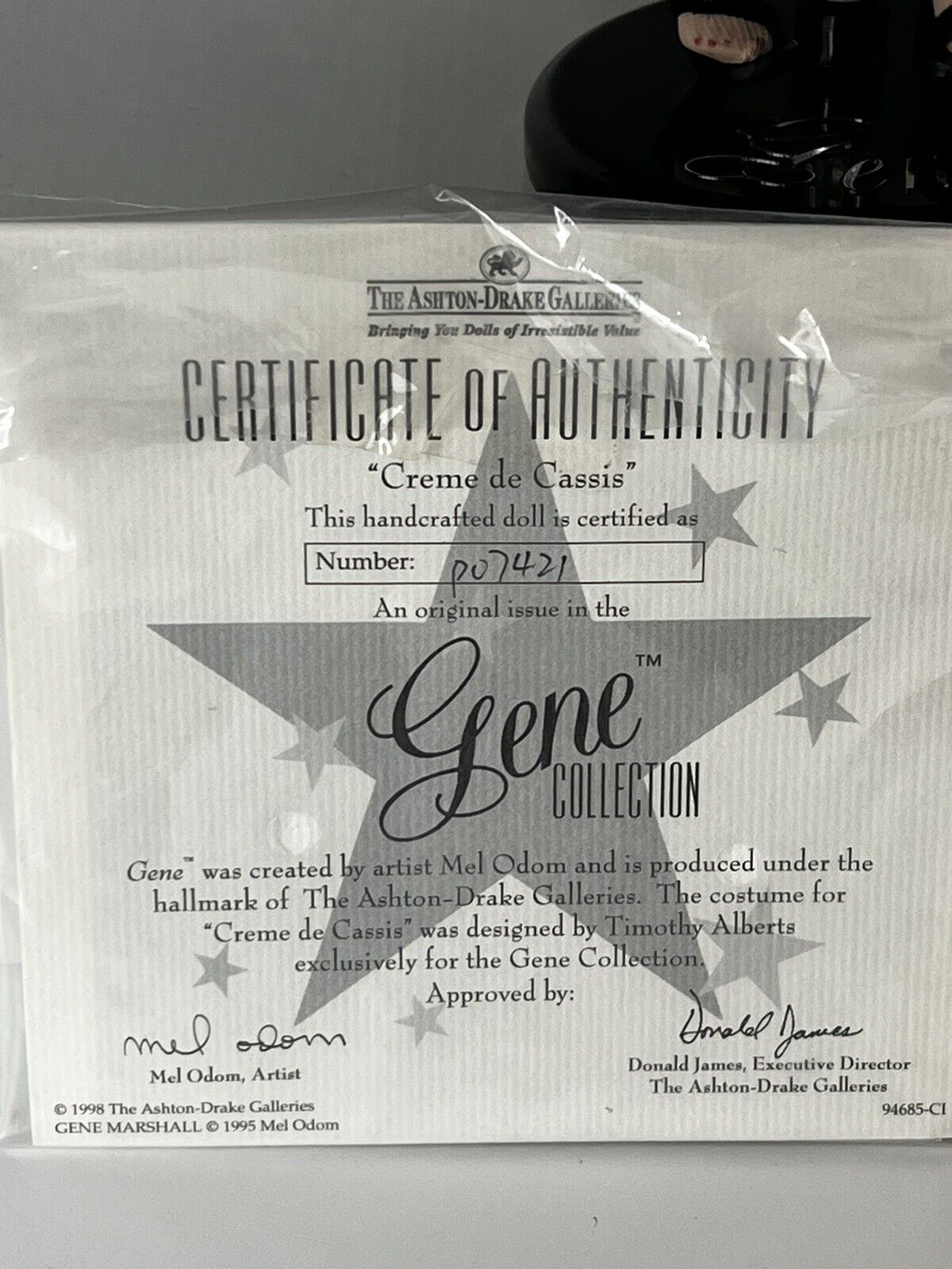 Gene Marshall Mel Odom 16" Doll “Creme De Cassis” Box/tag/COA /accessories