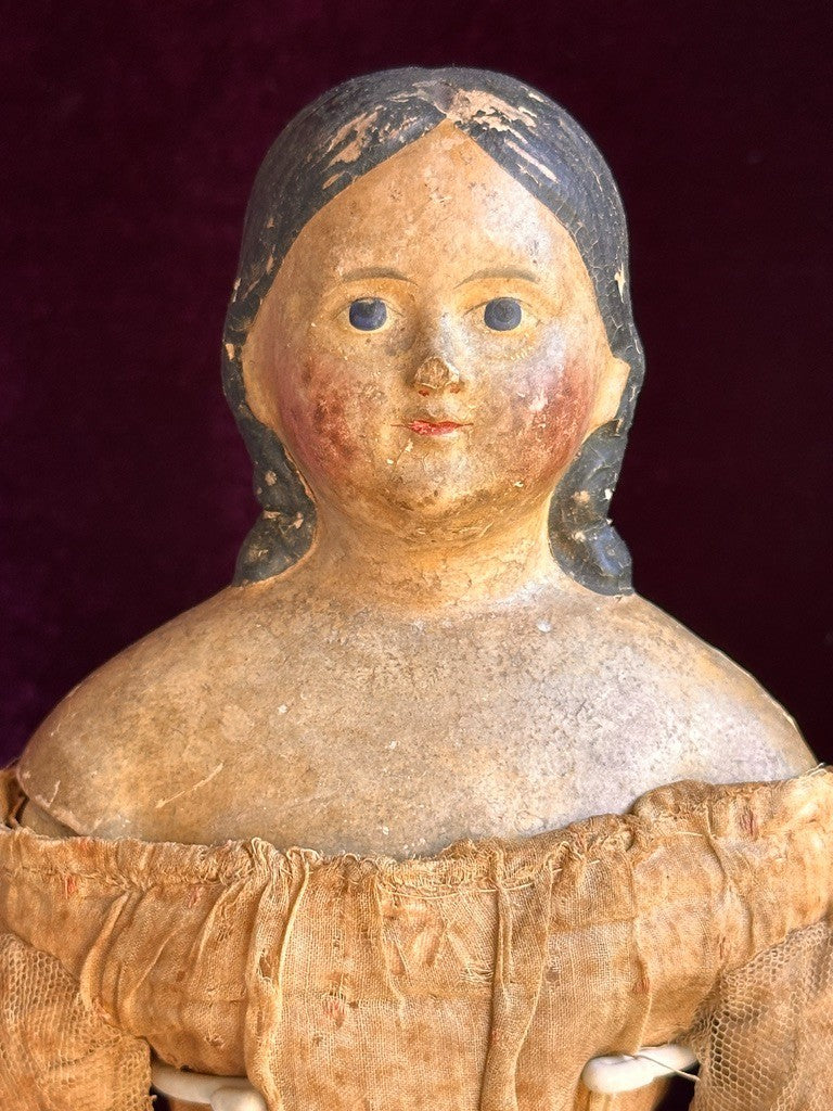 Large Antique German 18” Papier Mache Milliner’s Model Spill Curls Doll