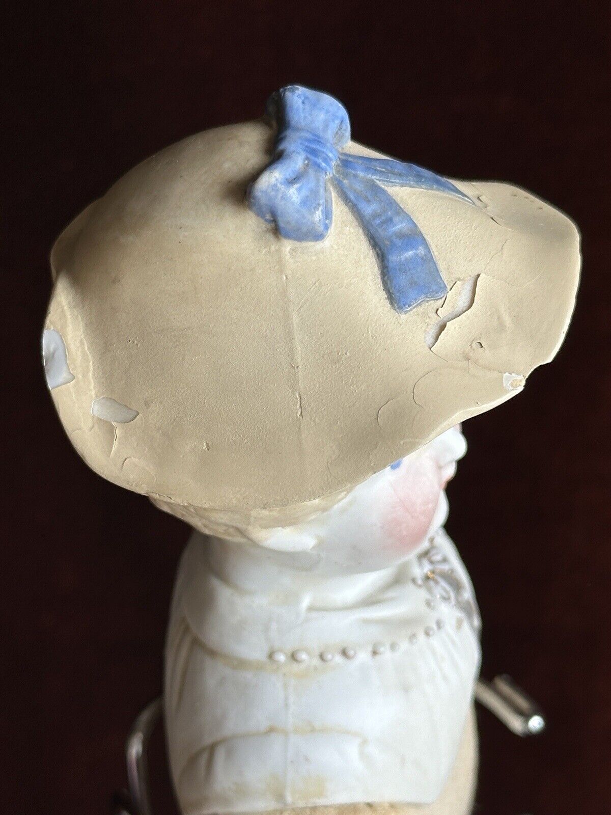 Antique German Hertwig 14” Molded Hat Parian Bisque Shoulder Head Doll