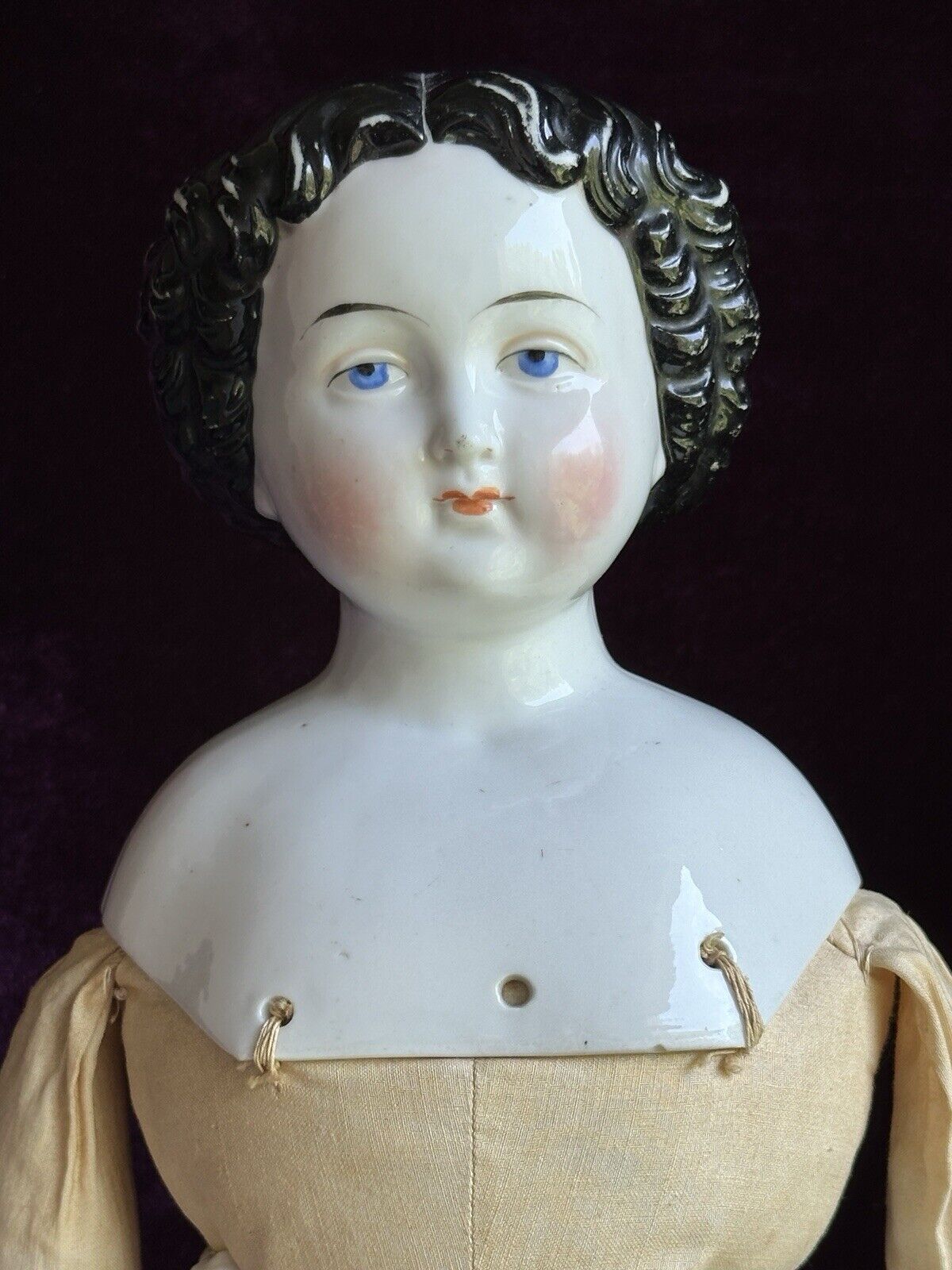 Antique German 19” China Shoulder Head Brunette Victorian Fashion Doll