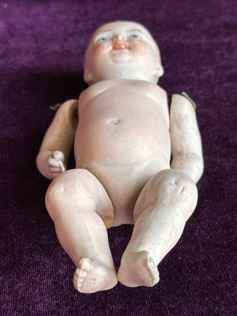 Antique German 5.25” All Bisque Miniature Baby Doll