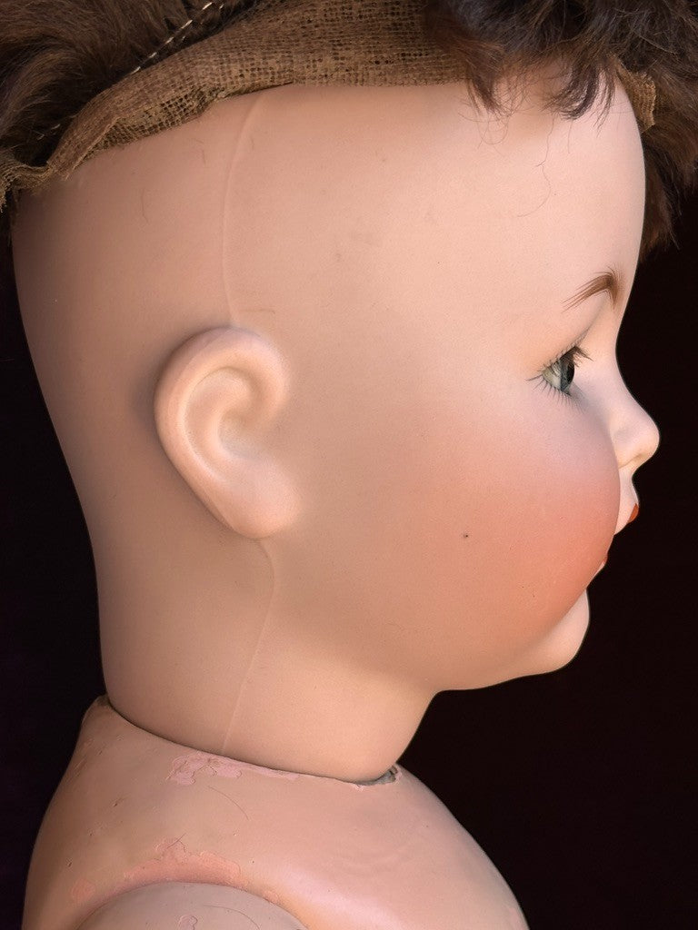Rare Antique German 24" Bruno Schmidt 1294 Bisque Head Toddler Character Doll