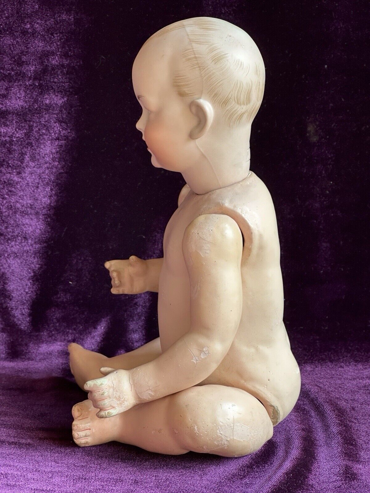 Antique German 11” Kley Hahn 525 Solid Dome Bisque Head Baby Doll Intaglio Eyes
