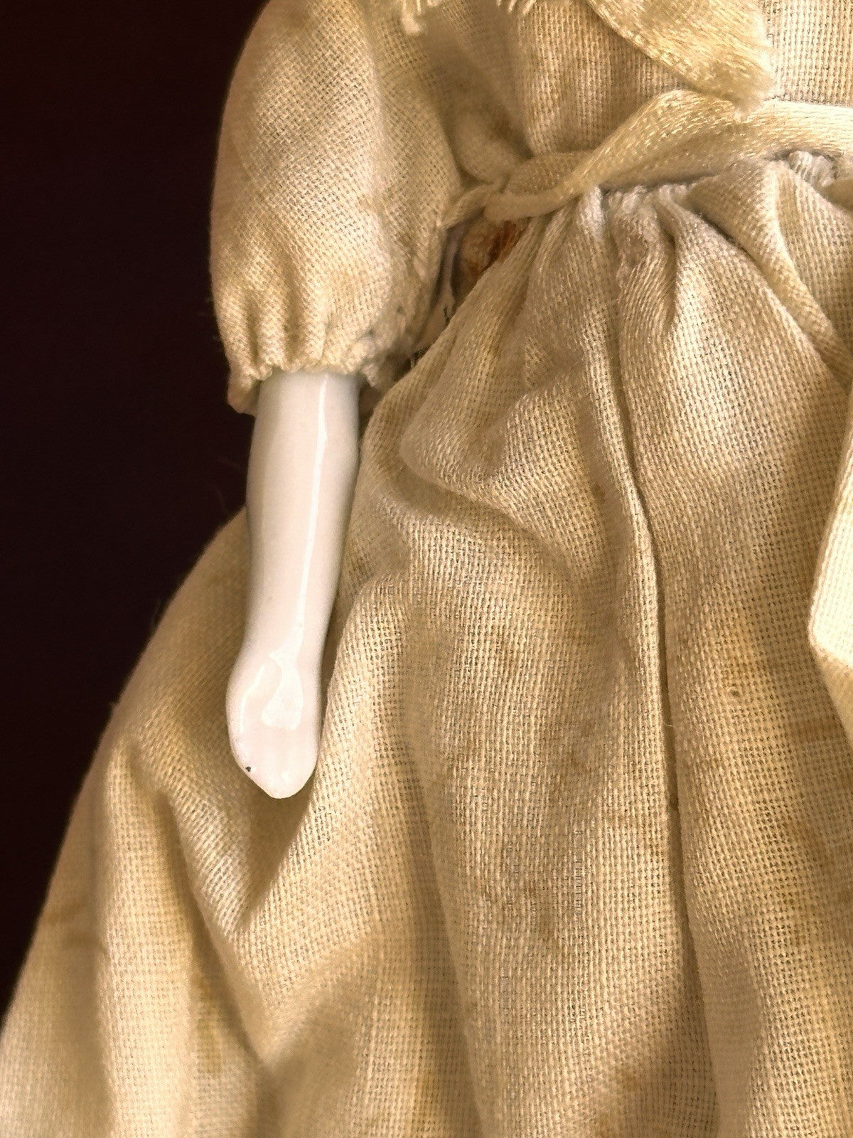 Antique German 4.5” Flat Top Bisque Cloth Miniature Dollhouse China Doll