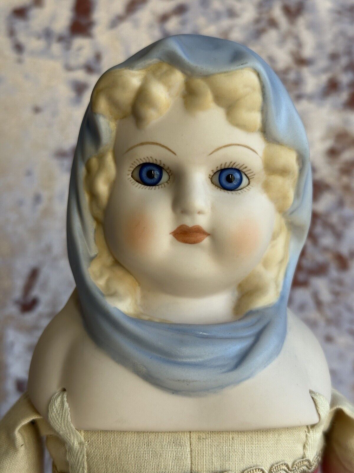 Vintage Emma Clear Queen Louise Blue Scarf Parian Lady Bisque Doll Glass Eyes